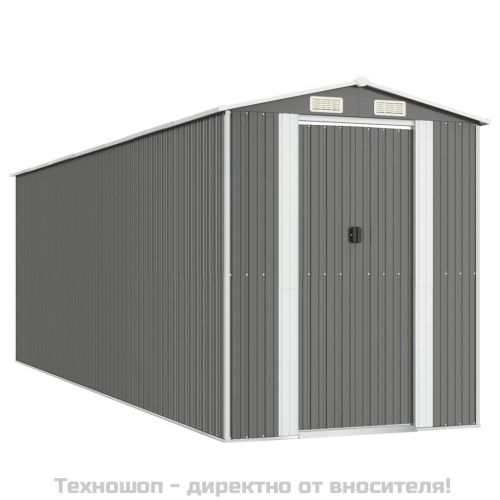Градинска барака светлосива 192x606x223 см поцинкована стомана