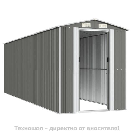 Градинска барака светлосива 192x606x223 см поцинкована стомана