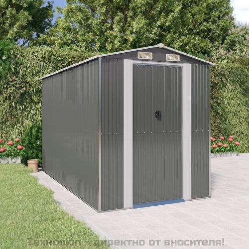 Градинска барака светлосива 192x357x223 см поцинкована стомана