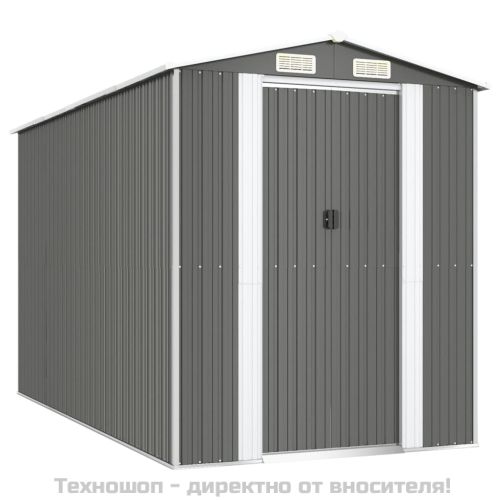 Градинска барака светлосива 192x357x223 см поцинкована стомана