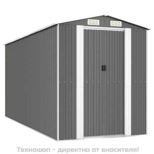 Градинска барака светлосива 192x440x223 см поцинкована стомана