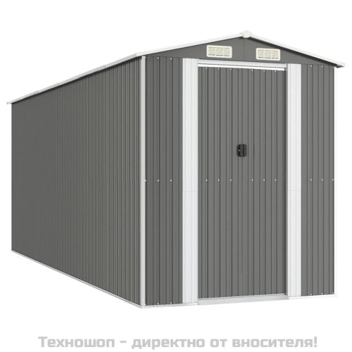 Градинска барака светлосива 192x523x223 см поцинкована стомана