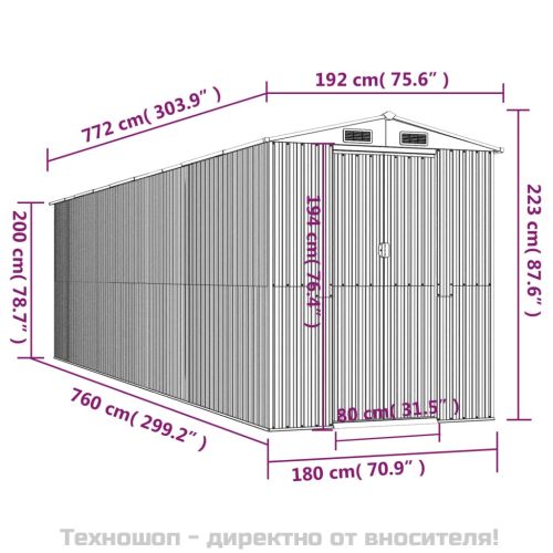 Градинска барака светлосива 192x772x223 см поцинкована стомана
