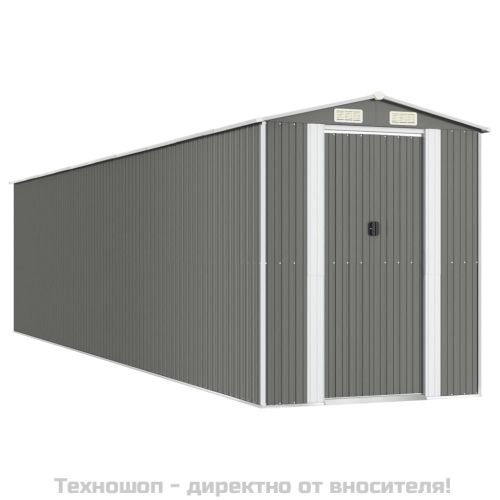 Градинска барака светлосива 192x855x223 см поцинкована стомана