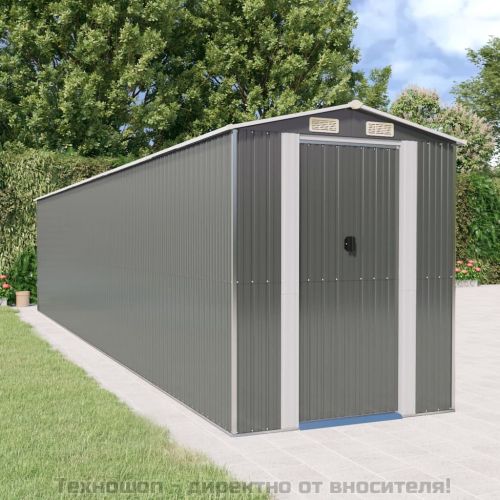 Градинска барака светлосива 192x938x223 см поцинкована стомана