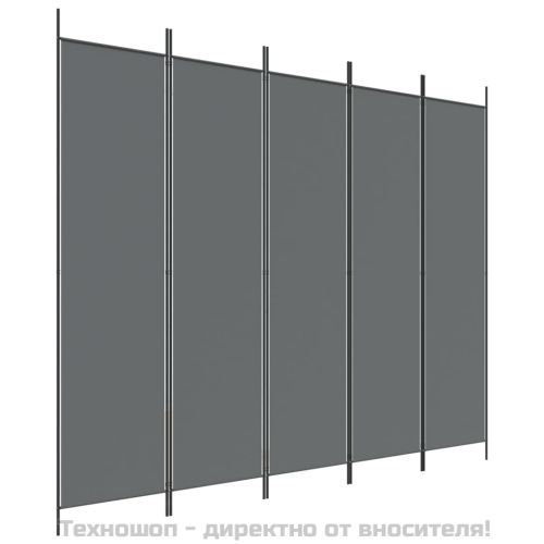 Параван за стая, 5 панела, антрацит, 250x200 cм, текстил