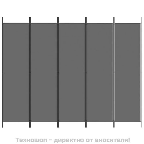 Параван за стая, 5 панела, антрацит, 250x200 cм, текстил