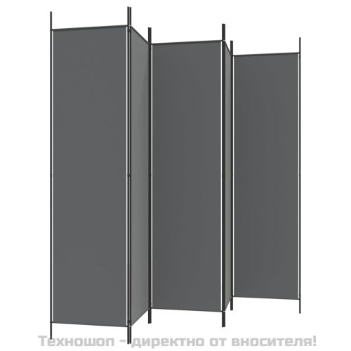 Параван за стая, 5 панела, антрацит, 250x200 cм, текстил