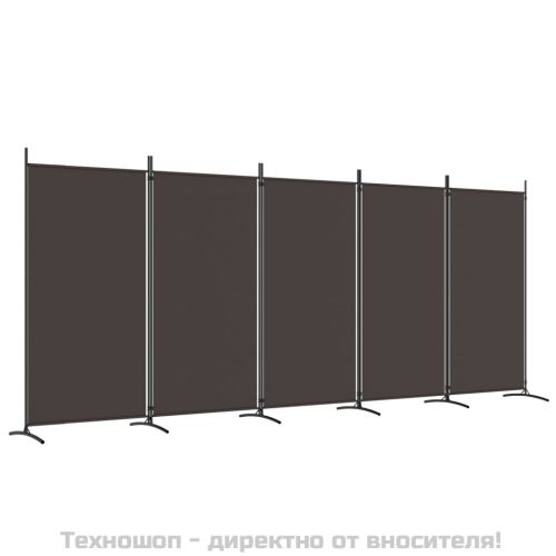 Параван за стая, 5 панела, кафяв, 433x180 см, плат