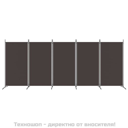 Параван за стая, 5 панела, кафяв, 433x180 см, плат