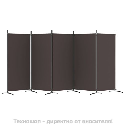 Параван за стая, 5 панела, кафяв, 433x180 см, плат