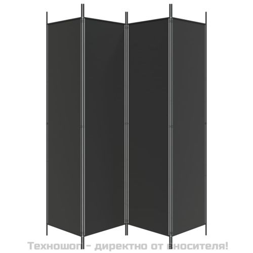 Параван за стая, 4 панела, черен, 200x200 cм, плат