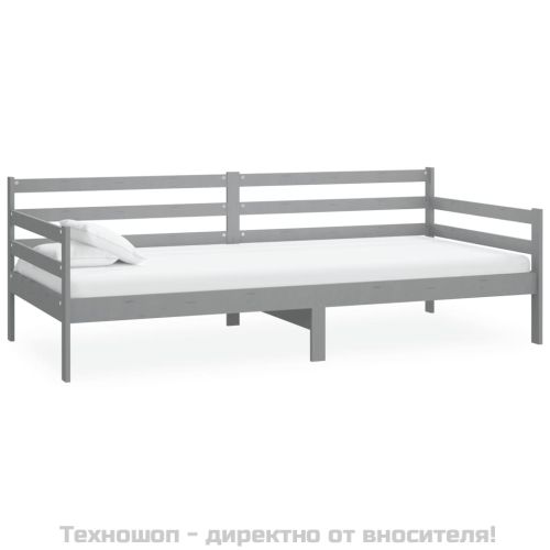 Дневно легло с матрак, 90x200 см, сиво, борово дърво масив