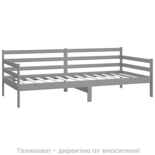 Дневно легло с матрак, 90x200 см, сиво, борово дърво масив