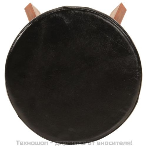 Бар табуретки 2 бр естествена кожа и акациево дърво масив