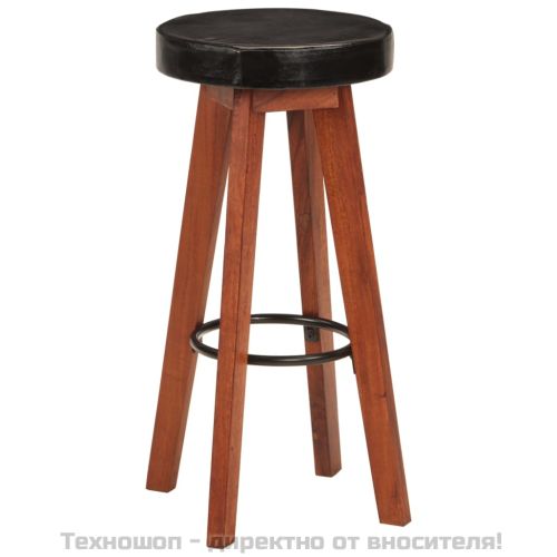 Бар табуретки 2 бр естествена кожа и акациево дърво масив