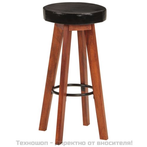 Бар табуретки 2 бр естествена кожа и акациево дърво масив