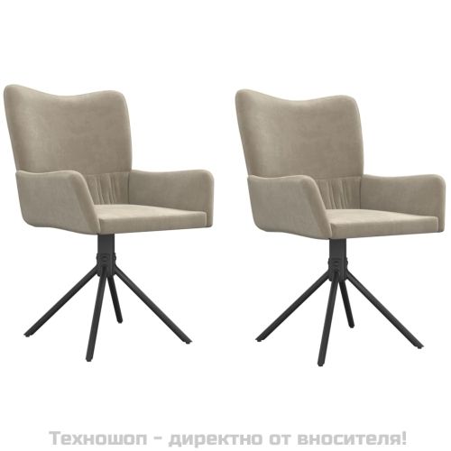 Въртящи се трапезни столове, 2 бр, светлосиви, кадифе