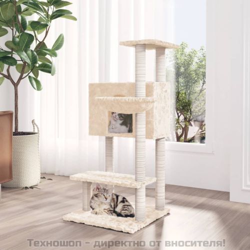 Котешко дърво със сизалени стълбове, кремаво, 108,5 см
