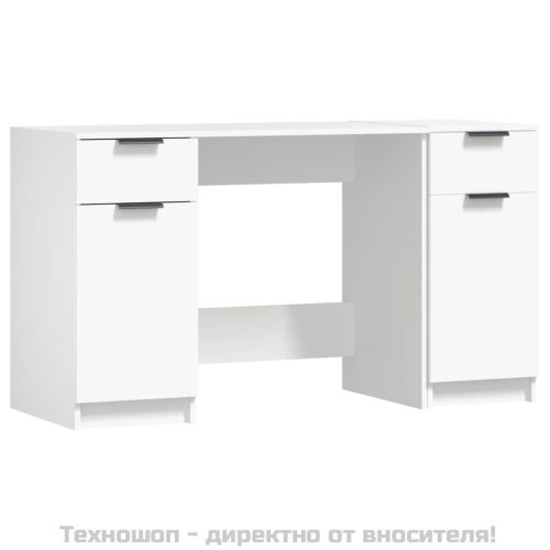 Бюро със страничен шкаф, бял, инженерно дърво