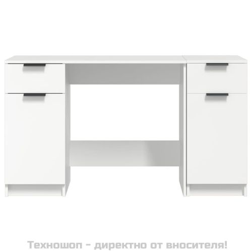 Бюро със страничен шкаф, бял, инженерно дърво