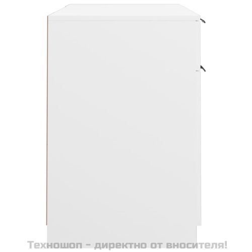 Бюро със страничен шкаф, бял, инженерно дърво