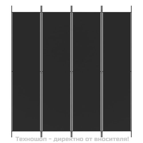 Параван за стая, 4 панела, черен, 200x220 cм, плат