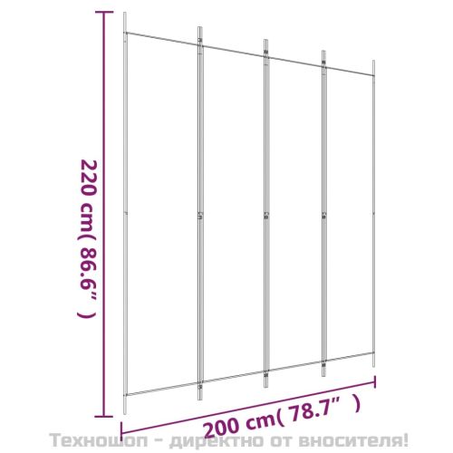 Параван за стая, 4 панела, черен, 200x220 cм, плат