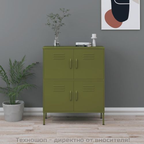 Шкаф за съхранение, маслиненозелен, 80х35х101,5 см, стомана
