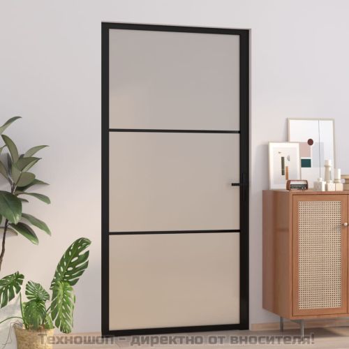 Интериорна врата, 102,5x201,5 см, черен мат, стъкло и алуминий