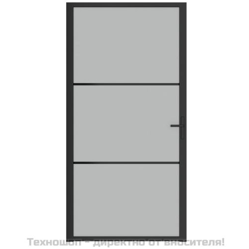 Интериорна врата, 102,5x201,5 см, черен мат, стъкло и алуминий