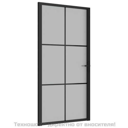 Интериорна врата, 102,5x201,5 см, черен мат, стъкло и алуминий