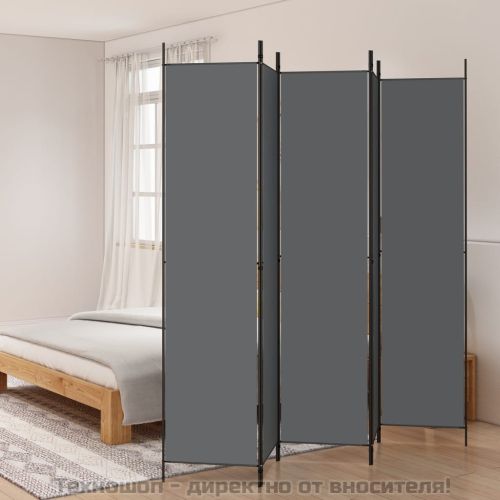 Параван за стая, 5 панела, антрацит, 250x220 cм, текстил