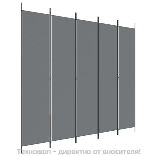 Параван за стая, 5 панела, антрацит, 250x220 cм, текстил