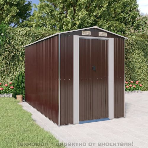 Градински навес тъмнокафяв 192x357x223 см поцинкована стомана