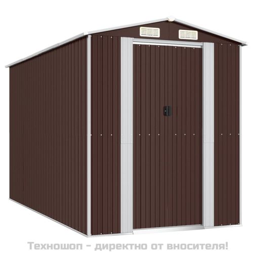 Градински навес тъмнокафяв 192x357x223 см поцинкована стомана