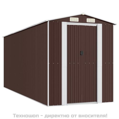 Градински навес тъмнокафяв 192x523x223 см поцинкована стомана
