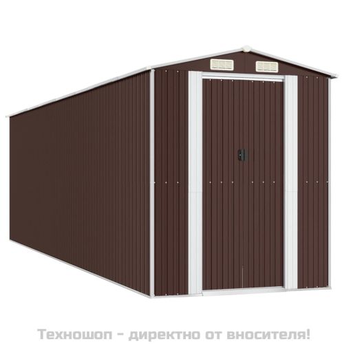 Градински навес тъмнокафяв 192x689x223 см поцинкована стомана