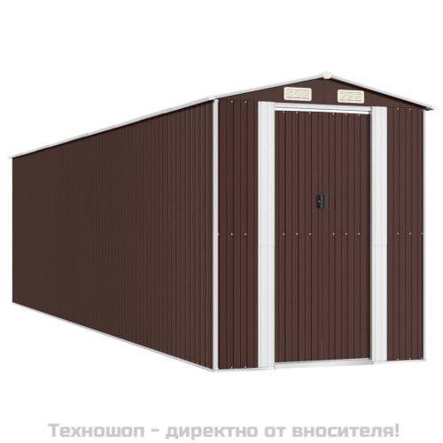 Градински навес тъмнокафяв 192x772x223 см поцинкована стомана