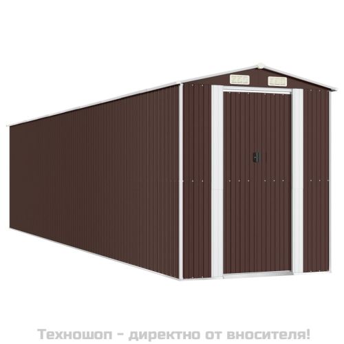 Градински навес тъмнокафяв 192x855x223 см поцинкована стомана