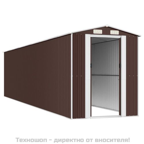 Градински навес тъмнокафяв 192x855x223 см поцинкована стомана