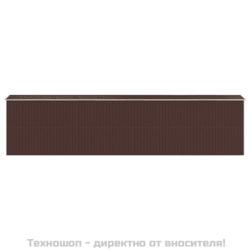 Градински навес тъмнокафяв 192x855x223 см поцинкована стомана