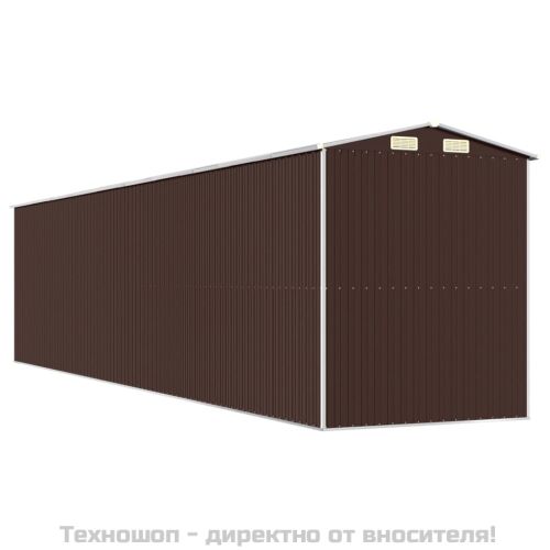 Градински навес тъмнокафяв 192x855x223 см поцинкована стомана