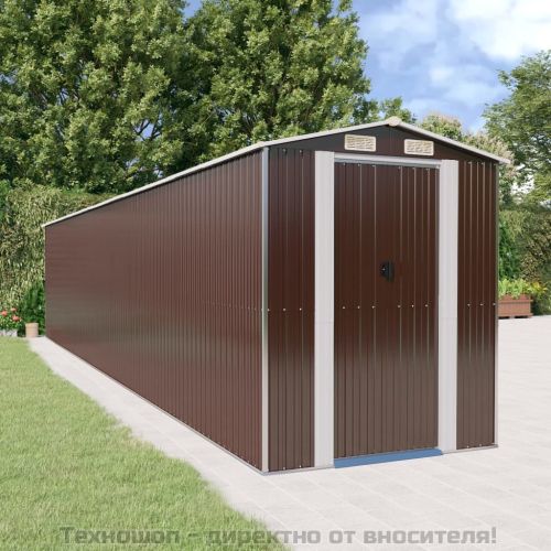 Градински навес тъмнокафяв 192x1021x223 см поцинкована стомана