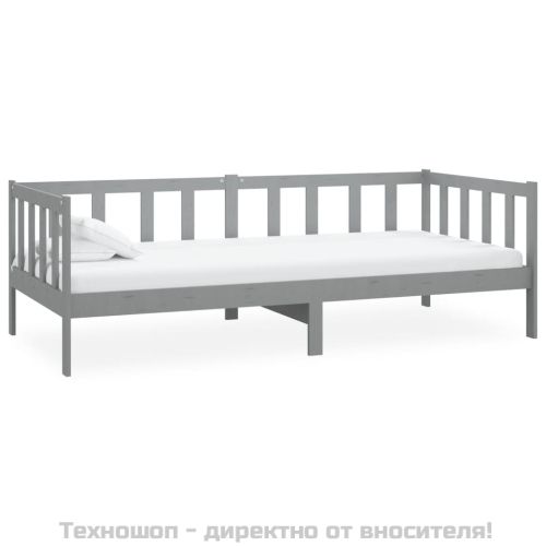 Дневно легло с матрак, 90x200 см, сиво, борово дърво масив