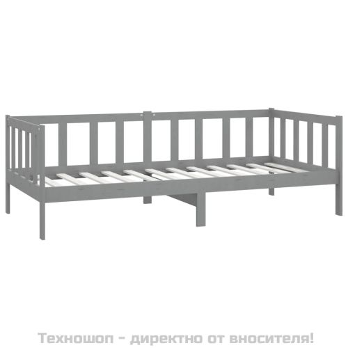 Дневно легло с матрак, 90x200 см, сиво, борово дърво масив