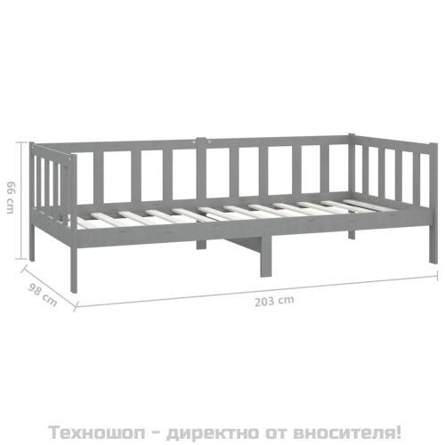 Дневно легло с матрак, 90x200 см, сиво, борово дърво масив