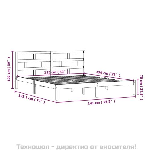 рамка за легло черно 135x190 см Double масивно дърво