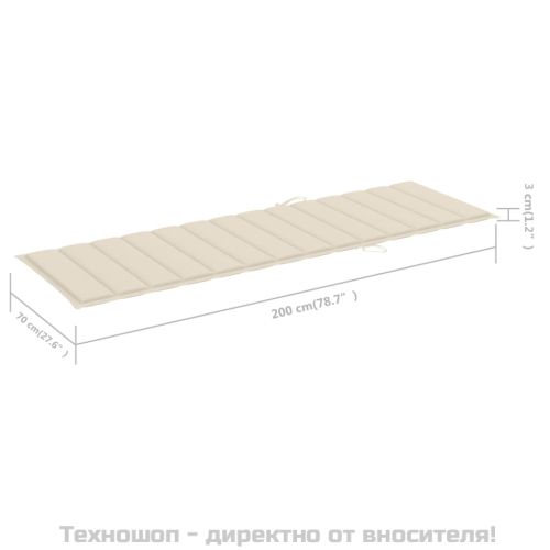 Шезлонг с кремава възглавница, импрегнирана борова дървесина