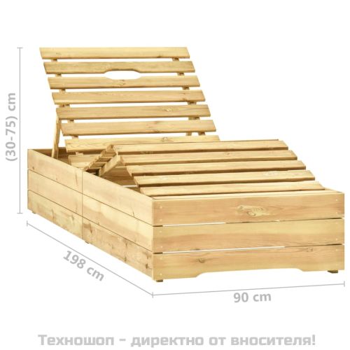 Градински шезлонг с масичка и шалте, импрегнирано борово дърво